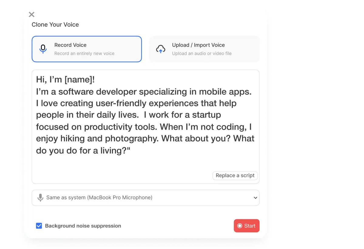 Mobile video editing app where you can record voice-overs, use AI voices, or clone your own voice in multiple languages.